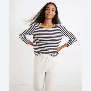 Madewell Shirt Womens Small Whisper Cotton Rib Crewneck Striped Classic NEW